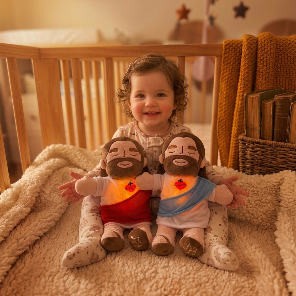 Peluche de Jesús que respira, canta y calma